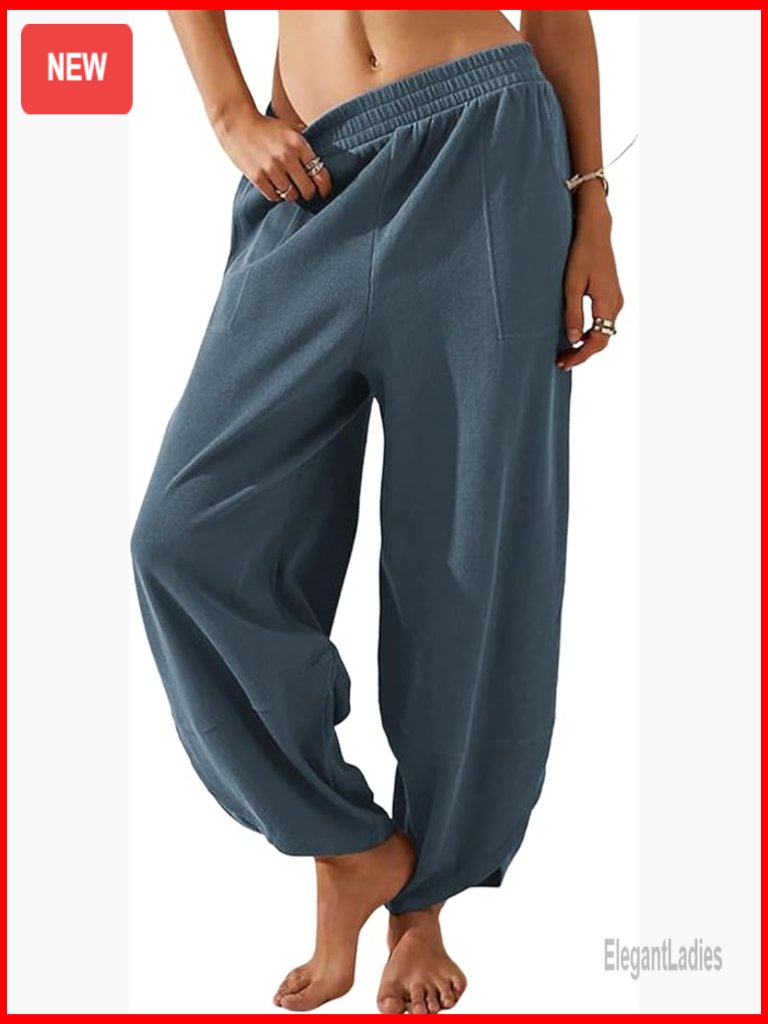 Wide Leg Harem Pants Elastic Waist Loose Fit Casual Lounge Palazzo